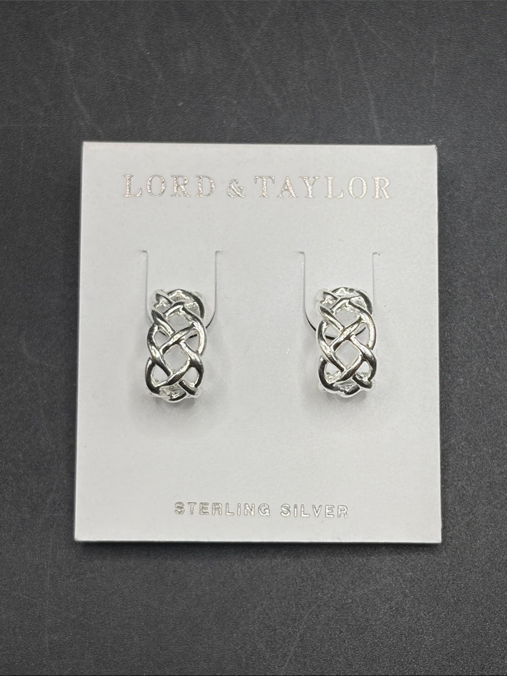 Lord & Taylor Sterling Silver Woven Open Metalwork Earrings, Jewelry Org Package